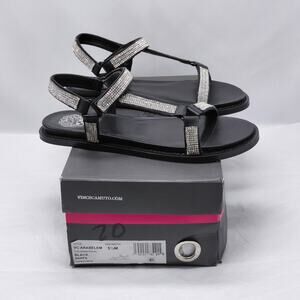 Vince Camuto Womens Sandals 5.5 Black Rhinestone Vacation Summer Flats Glam Y2K